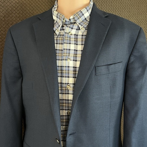 Ralph Lauren Blazer‎ Jacket Mens 44R Blue Houndstooth Single Breasted Classic - Picture 1 of 11